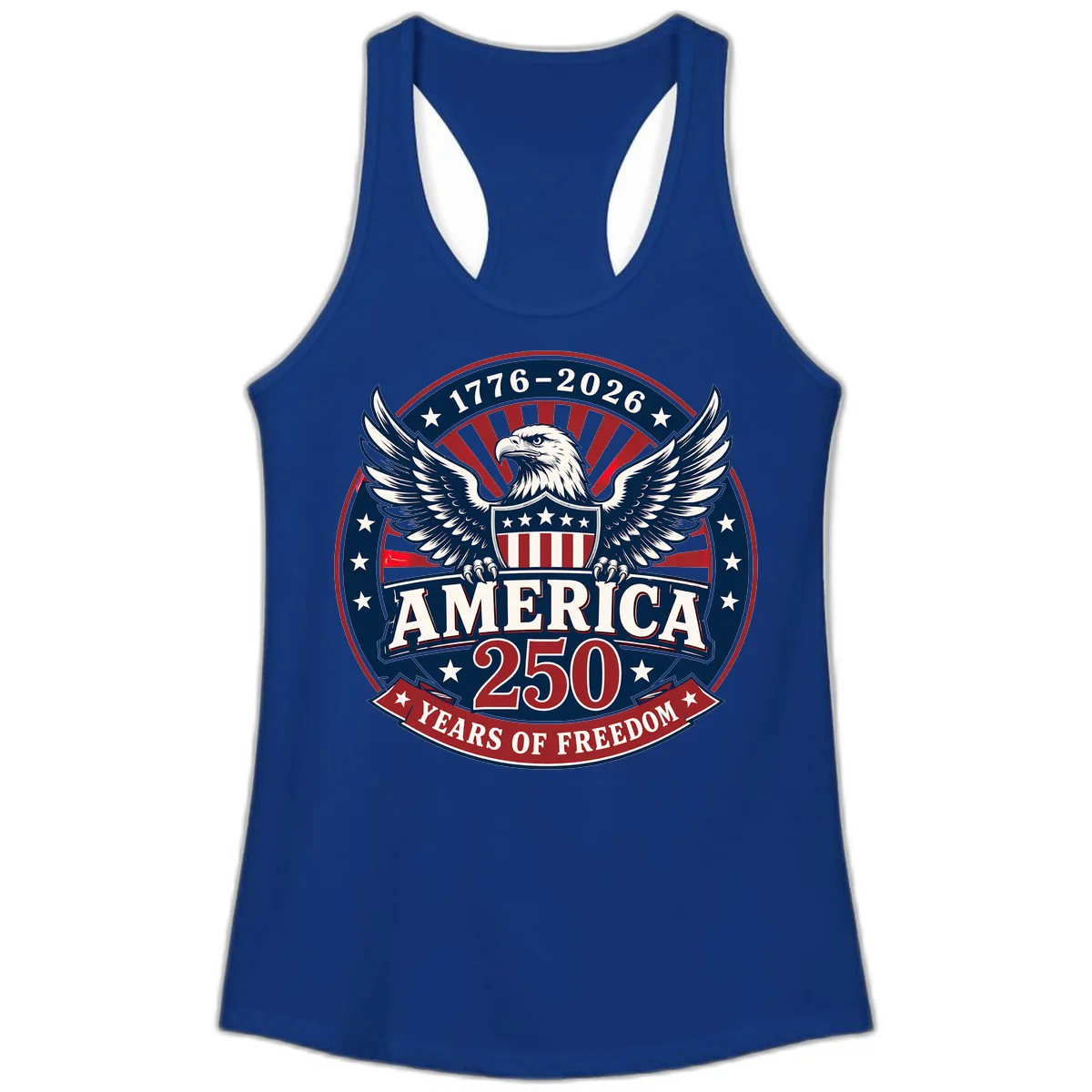 America 250 Years Of Freedom Celebration Ladies Tank in Solid Royal